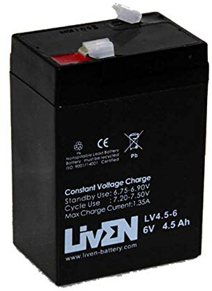 Batería AGM 6V 4.5Ah C-20 Sin Mantenimiento - Equipos Seguridad/Médicos/SAI/Comunicación/Emergencia | LIVEN LV4.5-6