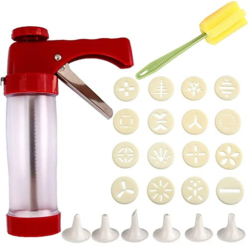 Cookie Press Gun Kit, Biscuit Maker Machine Set With 16 Cookie discs and 6 nozzles for DIY Biscuit Maker and Churro Maker