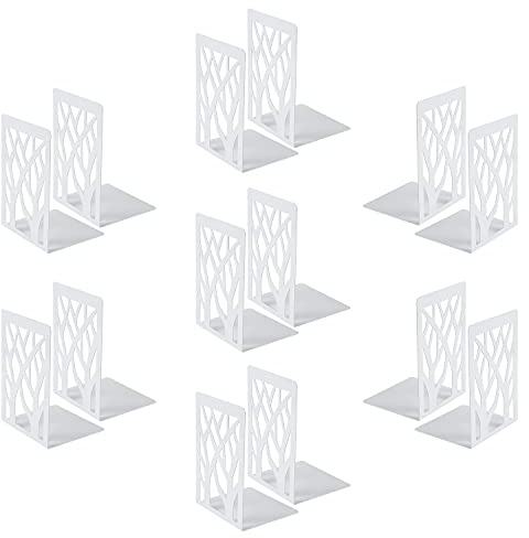 MSDADA Buchstütze 7 Paar Buchstützen aus Metall Buchhalter CD Regal Ordnerhalter DVD Dekorativer Buchstaender für Schwere Bücher Bücherstützen für Home Office Bücherstopper(Weiß)
