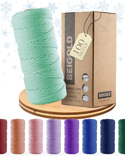 BEIGOLD® Premium Makramee Garn, Türkis, 3mm x 100m | Baumwollgarn Mischgarn, Zum Knüpfen von Macrame, Für Kunst DIY Handwerk