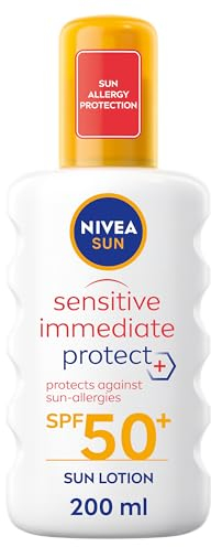 NIVEA SUN Sensitive Allergy Immediate Protect Spray SPF 50+ (200ml), Sun Cream for Sensitive Skin, Sun Protection Factor 50+, Water-Resistant Sunscreen Spray