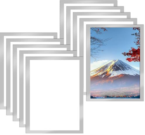 10 Stück Magnetrahmen A4 Info-Rahmen Selbstklebend Aufklappbarer Magnetrahmen mit Magnetverschluss Infotasche Blatthalter für Informationsrahmen DIN A4 Format 32 x 23.5cm mit Silber Rand