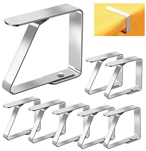 8 Pcs Sujeta Manteles de Mesa Grande, Pinzas para Mantel de Exterior de Acero Inoxidable, Sujeta Manteles Ajustable, Pinzas Sujeta Manteles para Jardín Cocina Oficina Restaurante Boda Fiesta, 7 x 8 cm