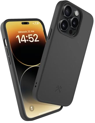 Woodcessories - nachhaltige Handyhülle kompatibel mit iPhone 14 Pro Hülle schwarz - biologisch abbaubar aus Pflanzenmaterial - kein Plastik