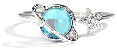 Rotatable Planet Ring for Daughter Anxiety Relief Spinner Fidget Rings Stress Fashion Star Moon Rings Unique Encouragement Gifts for Women Teen Girls Cubic Zirconia Promise Band Dainty Stacking