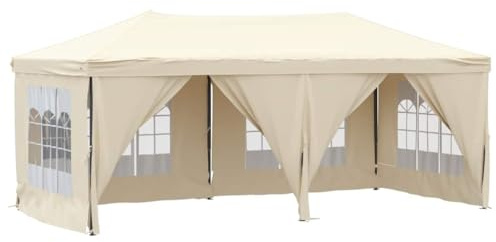 vidaXL Partyzelt mit Seitenwänden Faltbar Pavillon Gartenpavillon Gartenzelt Festzelt Faltpavillon Bierzelt Vereinszelt Outdoor Creme 3x6m