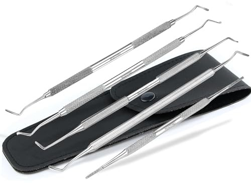 Eckenheber 5er Set Fußpflegeinstrumente Edelstahl Fein Mittel Breite Enden | Nagelheber Nagelpflege Doppelinstrumente Pediküre mit Etui - Qualität vom Fachhandel