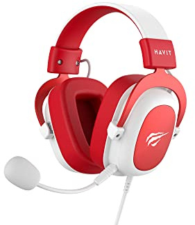 havit Casque HV-H2002d Rouge, Gamer, avec Microphone, Haut-Parleur 53 mm, Prise 3,5 mm : Compatible avec Xbox One et PS4, HV-H2002d Couleur Rouge et Blanc