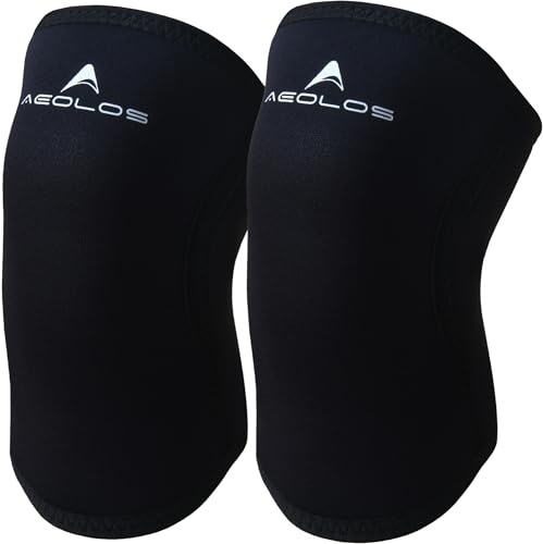 AEOLOS Kniebandagen (1 Paar), 7 mm Kompressions-Kniebandage, für schwere Heben, Kniebeugen, Fitnessstudio und andere Sportarten (pure black 4 M)