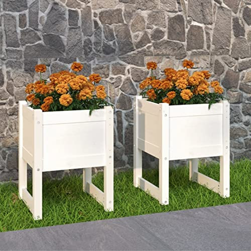 Tidyard Fioriere/Aiuola Rialzata Orto Rialzato Balcone,Fioriera da Esterno Grande,Vaso Giardino,Vaso per Orto Rialzato,Letto Rialzato da Giardino,Fioriera Alta,Fioriera Legno 2 pz Bianco 40x40x52,5 cm