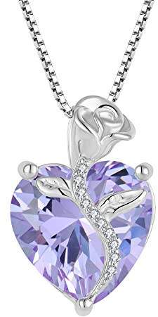 FJ Herz Kette Damen 925 Sterling Silber Geburtsstein Kette Anhänger Rose Blume Schmuck Geschenke für Frauen Mutter Freundin Mama