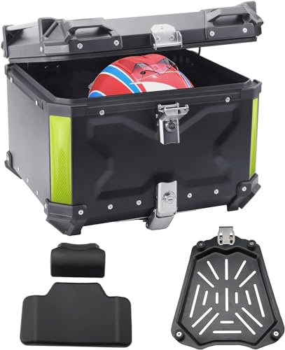 LASIEYO 55L Motorrad Topcase, Aluminium Motorrads Heckbox Reisen Motorradkoffer mit Sicherheitsschloss für Lager Helm Großes Gepäck, Wasserdicht Motorrad Top Box