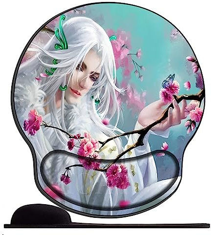 Tapis de Souris avec Repose Poignet Paysage de fleurs de cerisier d’anime japonais Ergonomique Repose Poignet Gel avec Gel Antidérapant à Base de PU Tapis Souris Ergonomique Support Souris pour Bureau
