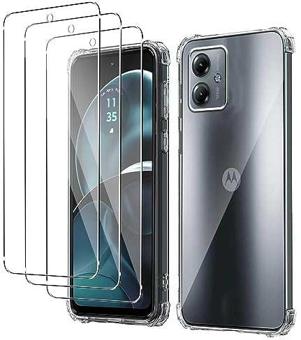 Funda para Motorola Moto G14 + 3 x Cristal Templado, Weideworld Ultra Fina Silicona Transparente TPU Carcasa Airbag Anti-Choque Anti-arañazos Case