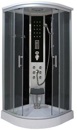 Sanotechnik Cabina de ducha de vapor Relax 90 × 90 × 215 cm – All?in?One ducha completa | generador de vapor, 6 chorros de masaje, luz LED, radio, ventilador y bandeja de asiento, CS99