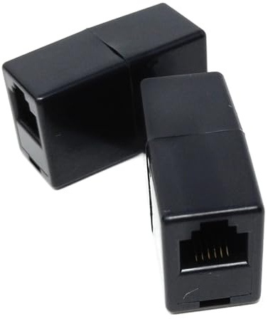 DRUT 2pcs RJ12 (RJ11) 6P6C 6 Pin Female Coupler Adapter Cable Joining, Gender Changer, Extender (Black)