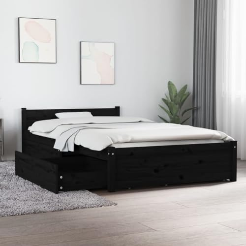 ZQQLVOO Bettgestell Familienbett Palettenbett Bett mit Schubladen Schwarz 90x200 cm