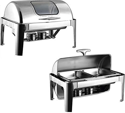 9L Stainless Steel Chafing Dish With Roll Top, Full Size Chafer And Buffet Warmers Set With Inserts, Food Pan, Water Pan And Fuel Holders(1 Pack)