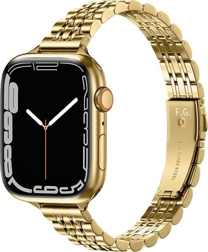 Fullmosa Slim Band Kompatible mit Apple Watch Armband 42mm(Series 10) 40mm 41mm 38mm, Ersatzarmbänder für SE Series 10 9 8 7 6 5 4 3 2 1,Dünnes Elegant Metall Gliederarmband für Damen Frauen