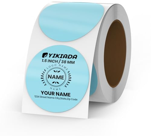 YIKIADA Blau Punkte Thermo-Etikett Vinyl 38 mm Selbstklebend Rolle Adressaufkleber Wasserdicht Drucker Aufkleber für Logo Barcode QR Code Inventar 500 Stück