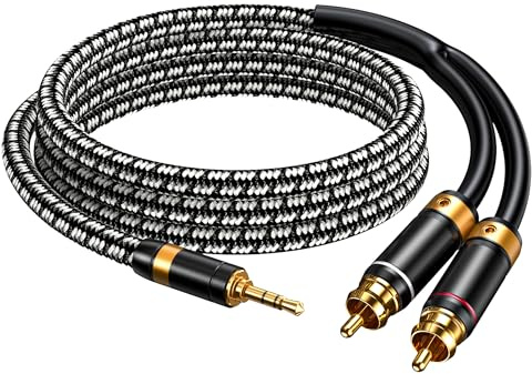Primeda Audiophile 3.5mm male to 2 RCA male cable 2M, Stereo Audio adapter Silvered-Plated Copper core Braided for Smartphones Tablets Speakers HDTV and More