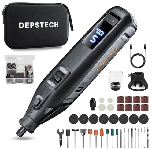 DEPSTECH 12V Cordless Rotary Tool with Display Screen, 5000-35000RPM, 2.5Ah Battery 18W Fast Charging, EVA Bag, Power Multi Tool Kit 48Pcs Enduring Accessories for DIY Projects/Home Repair/Crafting