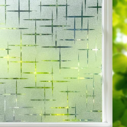 DARUITE Fensterfolie Blickdicht mit Sternenkreuz-Muster, Dekorative Milchglasfolie, Statische und Anti-UV Sichtschutzfolie Fenster, ideal für Wohnzimmer, Küche oder Büro (60x200 cm)