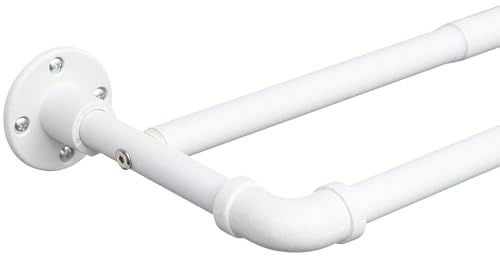 Starbover Industrielle Gardinenstange, 2 läufig Gardinenstange Weiß, 74-200cm, Vorhangstange Ausziehbar Metall, Gardienenstangenset Wandmontage mit Halterungen und Endstücken für Wohnzimmer