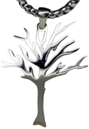 grupan Stainless Steel Tree of Life Pendant Necklace, Silver Simple Tree Pendant for Men, Personality Hip Hop Tree of Life Pendant for Women Men