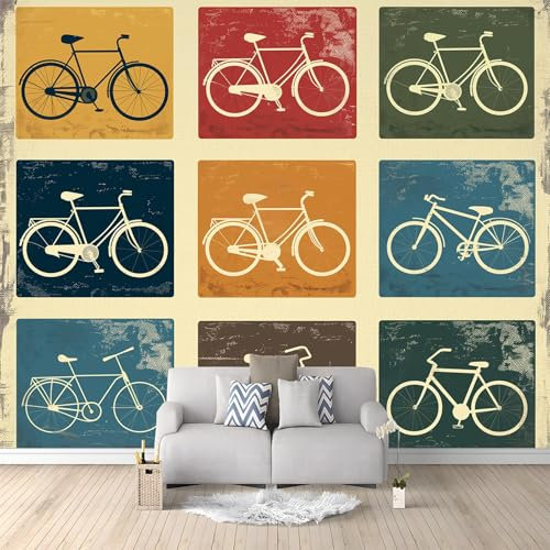 Vliestapete Fahrrad Im Retro-Shabby-Stil Muster Mode Tapete. Bunt TV Hintergrund Tapeten Für Das Wohnzimmer, Tapete Für Das Kinderzimmer, Schlafzimmer Wandtapete Licht Luxu fototapete 400 x 280 cm