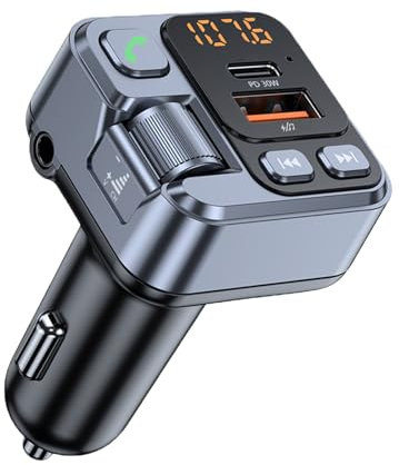 Adattatore radio Bluetooth per auto - Trasmettitore FM Bluetooth 5.1 con caricatore da auto PD 30W USB-C - Supporta lettore musicale wireless, chiamate a mani libere, ingresso audio Aux