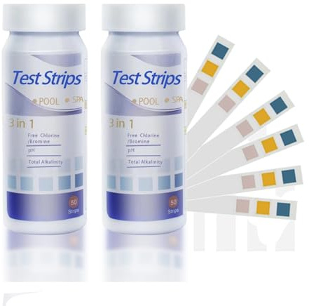 100 Stück PH Teststreifen,Pool Tester PH und Chlor Wert,Wassertester Aquarium Test Messen Wasserhärte,Wassertest,Streifen Poolwasser Wasserteststreifen,Messstreifen (3-in-1-Teststreifen*100)