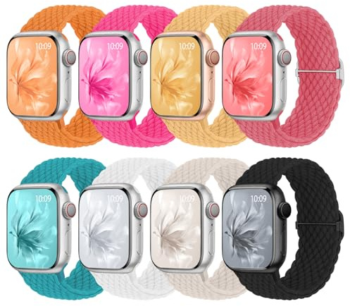 8 stycken flätade armband kompatibla med Apple Watch-armband 38 mm 40 mm 41 mm 42 mm 44 mm 45 mm 46 mm elastiska nylonband för Apple Watch 10 9 SE 8 7 6 5 4 3 2 1