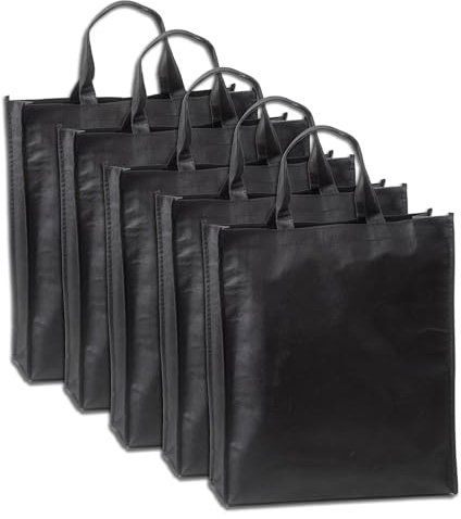 IPEA Shopper in TNT per Spesa e Shopping - 5 Pezzi - 42 x 37 cm - Tote Bag Riutilizzabili per Acquisti e Tempo Libero - Borse Nere in Tessuto Non Tessuto - Cotone Sintetico - Nero