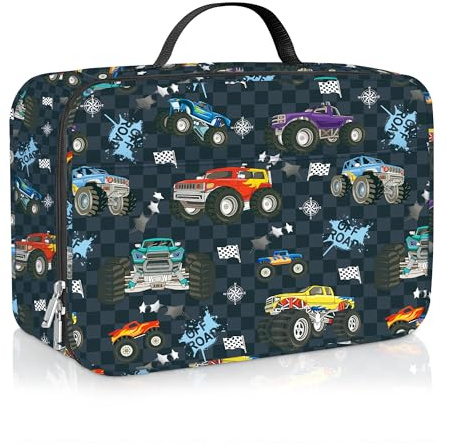 Clastyle Car Insulated Kid Lunch Bag for Boy Lunch Box, Black Race Truck