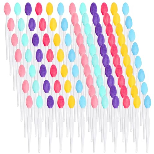 Acshio 100 Stück Lippenpeeling-Bürsten, doppelseitige Silikon-Peeling-Lippenbürste, weiche Lippen-Gesichtsreinigung, Schrubber, Mitesserentferner für glatteres und volleres Lippenbild