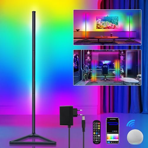 Banaone Lampada da Terra LED, 140cm Piantana Lampada RGB Dimmerabile con Telecomando e Bluetooth APP, 16 Milioni Colori, DIY Modalità, Lampada LED da Terra per Sala Giochi, Soggiorno, Camera da letto