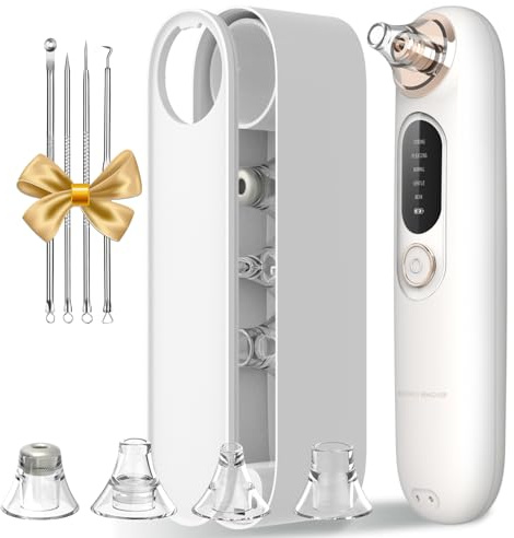 Blackhead Remover Pore Vacuum Kit for Face, 5 Adjustable Suction Levels Blackhead Extraction Tool, Face Suction Pore Cleaner with 4 Suction Heads, 4 Probes for Women & Men (White)