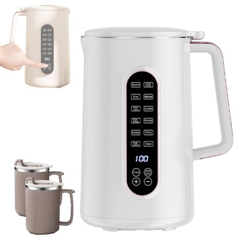 forplubossmmp Machine À Lait De Soja Électrique avec 2 Tasses À Thé, Bouilloire Électrique 800 W, Chauffe-Eau avec Écran LED - 6 Fonctions Préréglées, Machine À Lait De Soja en Acier Inoxydable