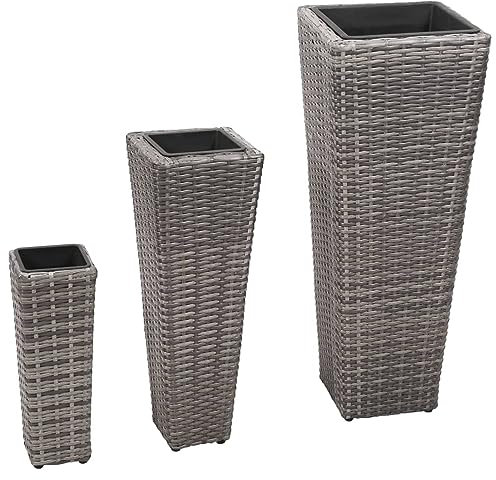 Somanki Garten-Hochbeet 3-TLG. Poly Rattan Grau, Palettenrahmen, Hochteich, Gemüsebeet, Kräuterregal Balkon, Blumenbeet, Kräuterspirale, Tomatenbeet, Pflanzhochbeet - 45424