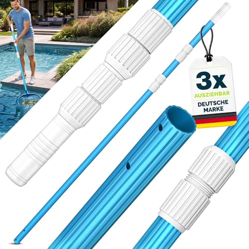 tillvex Pool Teleskopstange 1,20-3,60m | Aluminium Poolstange | Stange zur Poolreinigung 3-teilig (Blau)