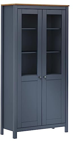 SDWEHO7 Holz Vitrinenschrank mit Glastüren & Fächern, Glasvitrine Schrank Aufbewahrungsschrank Bücherschrank Standvitrine für Wohnzimmer Büro, Grau 85x37x170,5 cm