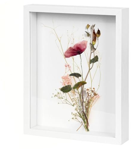 Weiß 3D Bilderrahmen aus Holz, 21 x 29.7cm Deep Box Fotorahmen, 3D Schattenbox A4, Bilderrahmen Tief , Praktisches Design A4 Objektrahmen, Display Fotorahmen für Blumen Medaillen Erinnerungsstücke