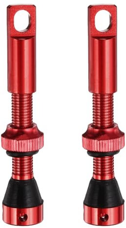 QUARKZMAN 2 Stück Tubeless Ventile 40mm Aluminiumlegierung Tubeless Ventil mit 4 Löchern und Abdeckkappen Super Leicht Kein Auslaufen Passend für die meisten Fahrrad Tubeless Felgen, Rot