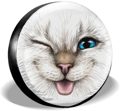 Gatto con La Lingua Fuori Copri Ruota di Scorta Vintage Ruota di Scorta Coperture della Antipolvere Copriruota Universale per Veicoli SUV Car 15inch