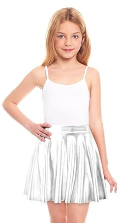 Partilandia | Falda de Vuelo plateada metalizada para niña (Talla 7-9 Años)