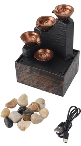 USB Desktop Mini Water Fountain, Enhance Prosperity and Abundance LED Light Irregular Stones Relax Your Mind Attract Positive Energy