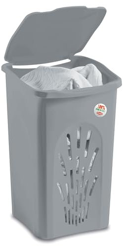 Hummelladen Wäschekorb 50 Liter groß mit Deckel - Wäschesammler mit Löcher 39x37x55cm Wäschebox Wäschesortierer Haushaltskorb Korb Haushalt Kunststoff Wäschetruhe Wäschetonne Wäschesack