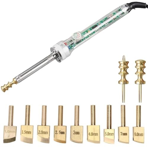 Máquina eléctrica for ranurar bordes de cuero con calor, herramienta for ranurar bordes de cuero con calor, calentador de sellado con 11 puntas de latón, temperatura ajustable, herramienta for pulir