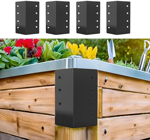 Metal Garden Bed Corner Brackets, 15 x 7.6 cm, Black, Set of 4, Rust Resistant Connectors for DIY Planter Box